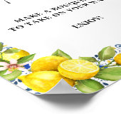 Lemon on blue tiles Bouquet Bar Sign ポスター (角)
