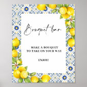 Lemon on blue tiles Bouquet Bar Sign ポスター (正面)