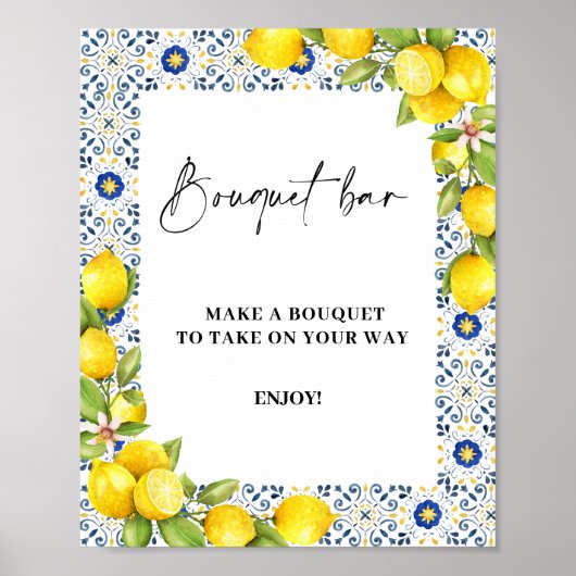 Lemon on blue tiles Bouquet Bar Sign ポスター (正面)