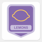 Lemon Outline Purple and Yellow Fruit スクエアシール (正面)