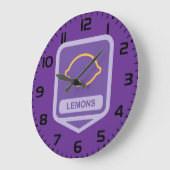 Lemon Outline Purple and Yellow Fruit ラージ壁時計 (傾斜)