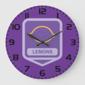 Lemon Outline Purple and Yellow Fruit ラージ壁時計 (正面)