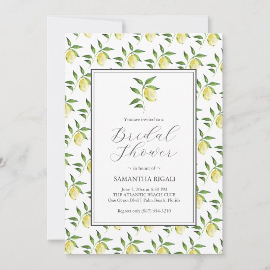 Lemon Pattern Bridal Shower Invitations 招待状 (正面)