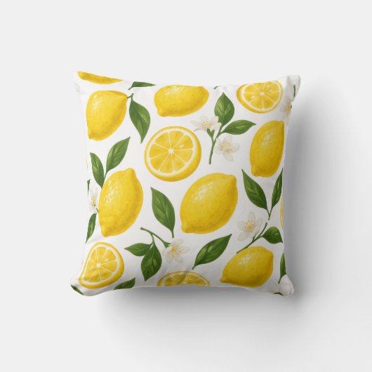 Lemon Pattern Design | Fresh Citrus Summer Print  クッション (正面)