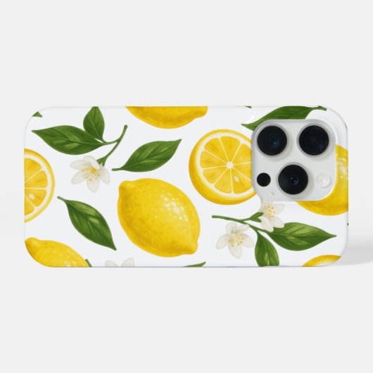 Lemon Pattern Design | Fresh Citrus Summer Print  iPhoneケース (裏面横)