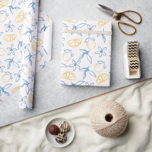 Lemon Pattern Hand Drawn Wrapping Paper Roll ラッピングペーパー (クラフト)