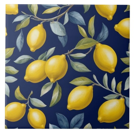 Lemon Pattern on Dark Navy Blue タイル (正面)