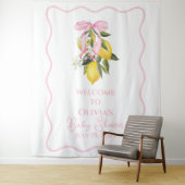 Lemon Pink Bow preppy Coquette Baby Shower welcome タペストリー (インサイチュ)