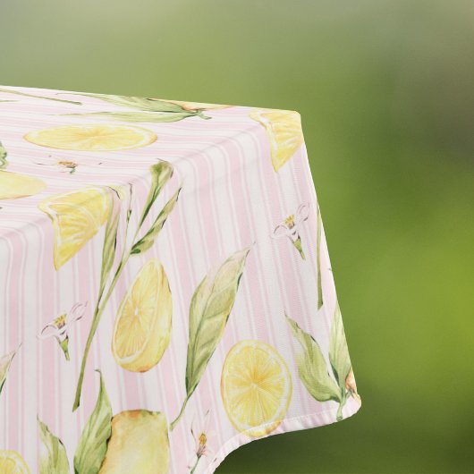 Lemon Pink Stripes Summer テーブルクロス