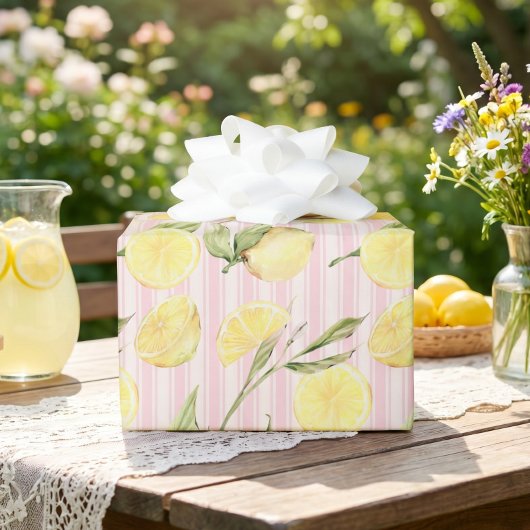 Lemon Pink Stripes Wrapping Paper ラッピングペーパー