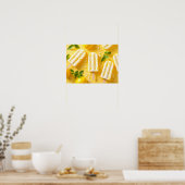 Lemon Popsicle Summer Food Pattern Yellow ポスター (キッチン)