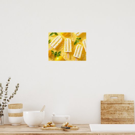 Lemon Popsicle Summer Food Pattern Yellow ポスター (キッチン)