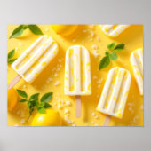 Lemon Popsicle Summer Food Pattern Yellow ポスター (正面)
