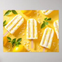 Lemon Popsicle Summer Food Pattern Yellow ポスター