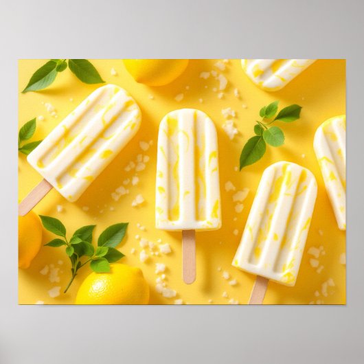 Lemon Popsicle Summer Food Pattern Yellow ポスター (正面)