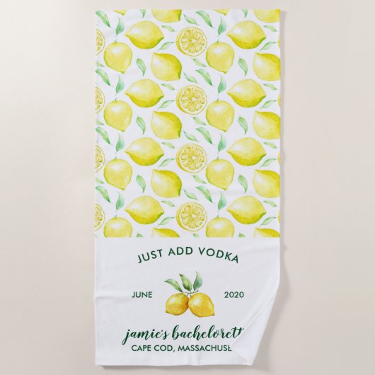 Lemon Print | Citrus Bachelorette Weekend ビーチタオル (正面)