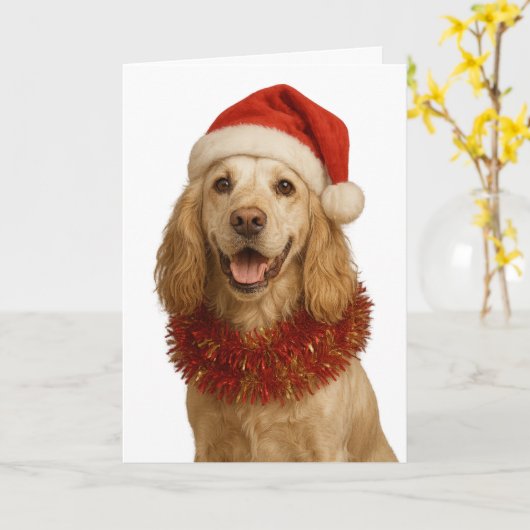 Lemon roan Cocker Spaniel Happy Christmas card カード (黄色い花)