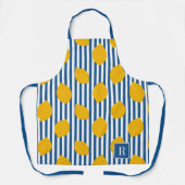 Lemon Rustic Farmhouse Blue and White Stripe  エプロン (正面)