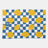 Lemon Rustic Farmhouse Blue White Check Monogram キッチンタオル (横)