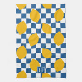 Lemon Rustic Farmhouse Blue White Check Monogram キッチンタオル (縦)