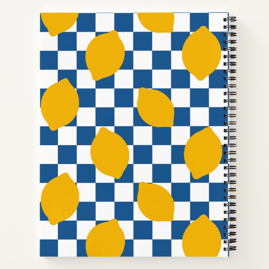 Lemon Rustic Farmhouse Blue & White Check Recipe ノートブック (裏面)