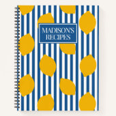 Lemon Rustic Farmhouse Blue & White Stripe Recipe ノートブック (正面)