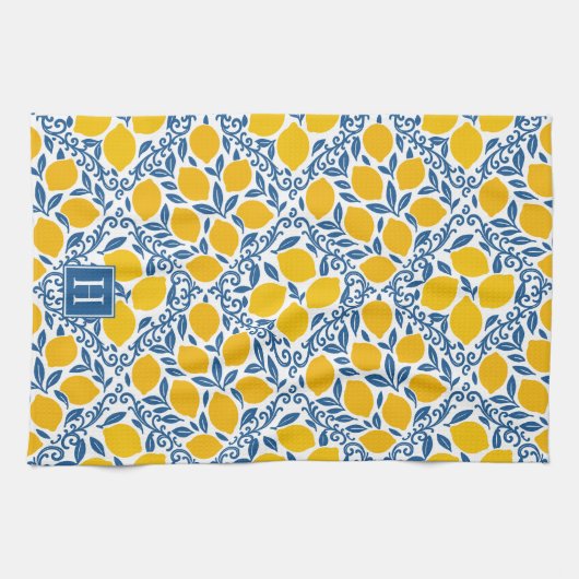 Lemon Rustic Farmhouse French Country Monogram キッチンタオル (横)