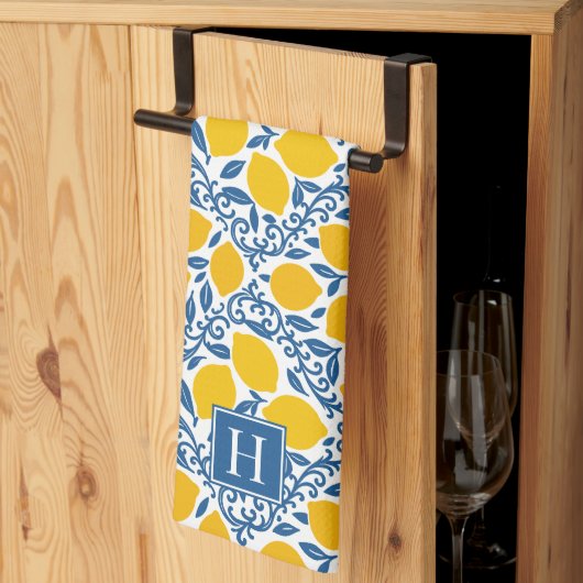 Lemon Rustic Farmhouse French Country Monogram キッチンタオル (三つ折り)