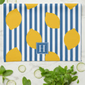 Lemon Rustic Farmhouse Stripe Monogram キッチンタオル (折り畳み)
