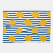 Lemon Rustic Farmhouse Stripe Monogram キッチンタオル (横)