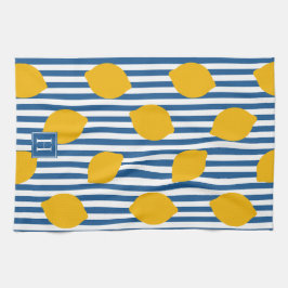 Lemon Rustic Farmhouse Stripe Monogram キッチンタオル