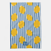 Lemon Rustic Farmhouse Stripe Monogram キッチンタオル (縦)
