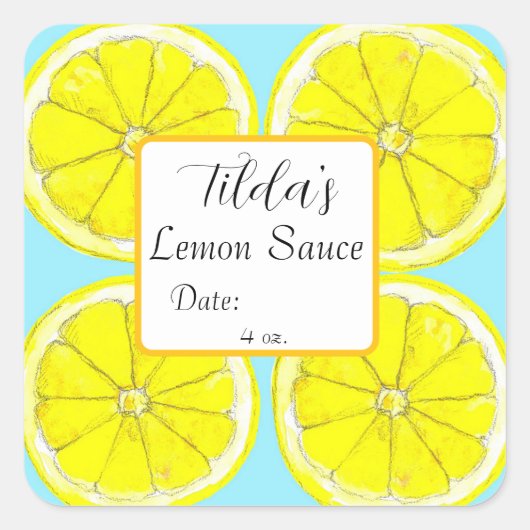 Lemon Sauce Homemade Condiment Jar Label スクエアシール (正面)