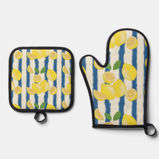 Lemon Seamless Pattern Pot Holder and Oven Mitt 鍋つかみ&鍋敷きセット (正面)