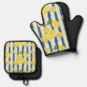 Lemon Seamless Pattern Pot Holder and Oven Mitt 鍋つかみ&鍋敷きセット (正面/裏面)