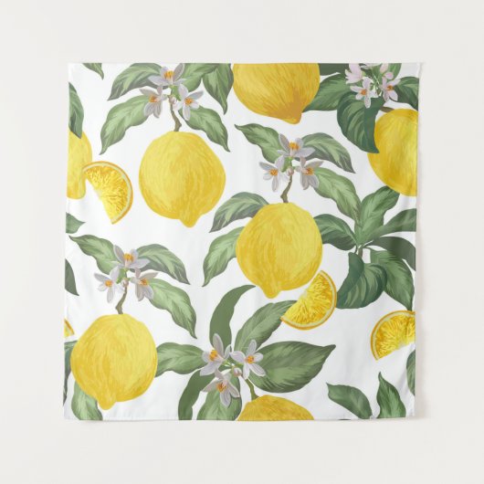 Lemon seamless vintage pattern. Tropical fruit bac タペストリー (正面)