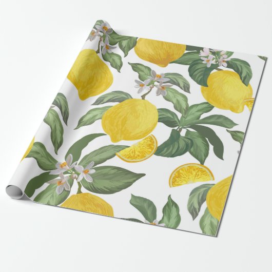 Lemon seamless vintage pattern. Tropical fruit bac ラッピングペーパー (アンロールド)