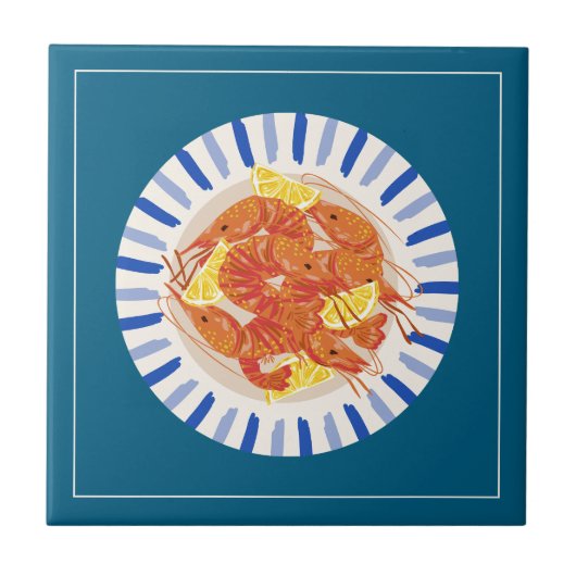 Lemon Shrimp Coastal Kitchen Decor Tile タイル (正面)
