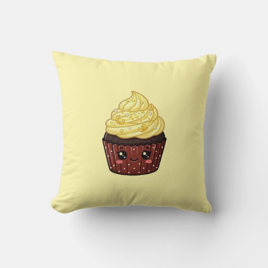 Lemon Swirl Icing Cupcake Kawaii Cushion Pillow クッション (正面)