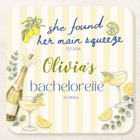 lemon theme she found her main squeeze yellow  スクエアペーパーコースター (正面)