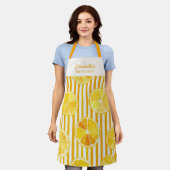 Lemon Theme Stripes Name Apron エプロン (着用した状態)