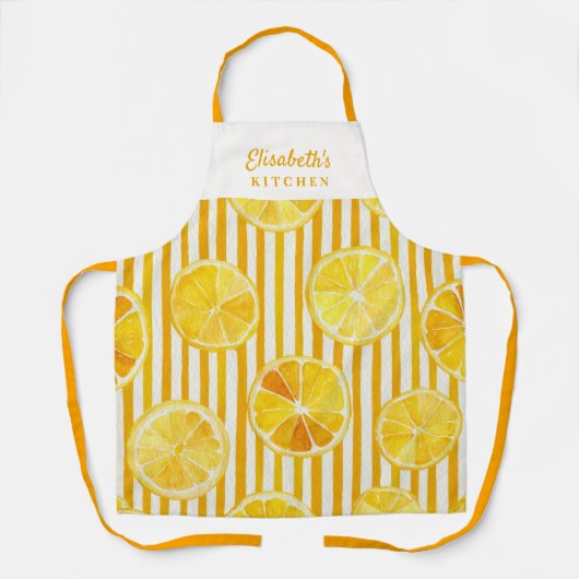 Lemon Theme Stripes Name Apron エプロン (正面)