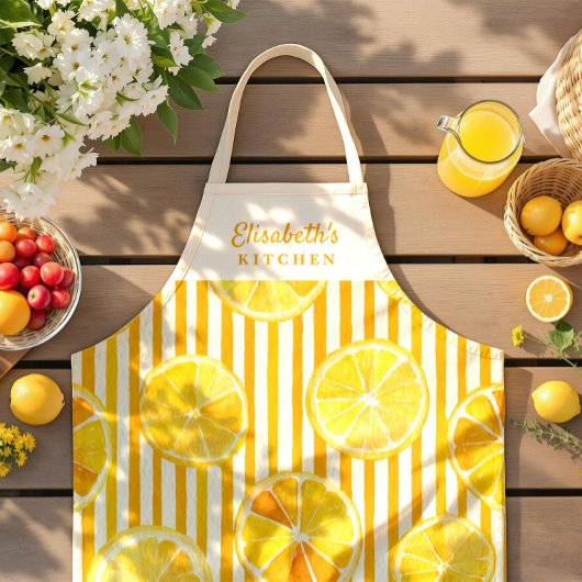Lemon Theme Stripes Name Apron エプロン