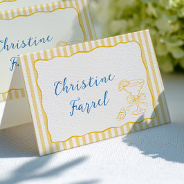 Lemon Theme Yellow Stripes Place Cards テーブルナンバー