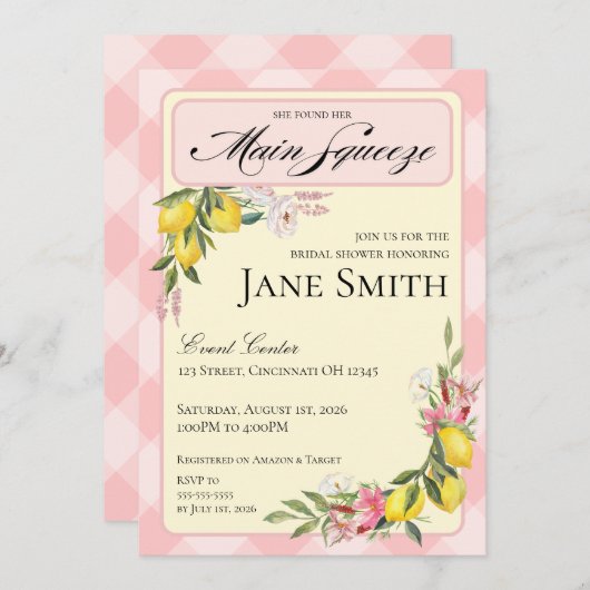 Lemon Themed Bridal Shower Invitation 招待状 (正面/裏面)