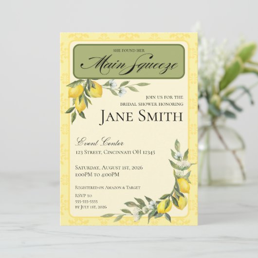 Lemon Themed Bridal Shower Invitation 招待状 (スタンド正面)