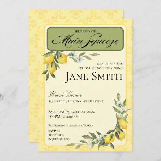 Lemon Themed Bridal Shower Invitation 招待状 (正面/裏面)