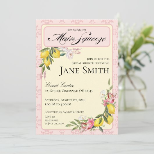 Lemon Themed Bridal Shower Invitation 招待状 (スタンド正面)