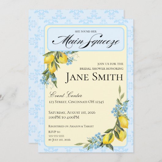 Lemon Themed Bridal Shower Invitation 招待状 (正面/裏面)