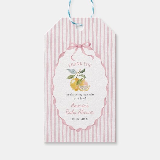 Lemon Themed Girl Baby Shower ギフトタグ (正面)